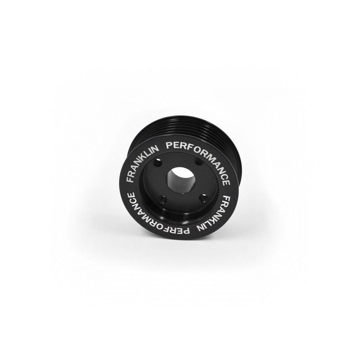 Billet aluminium underdrive alternator pulley with 'Franklin Performance' branding on the side, in black color.